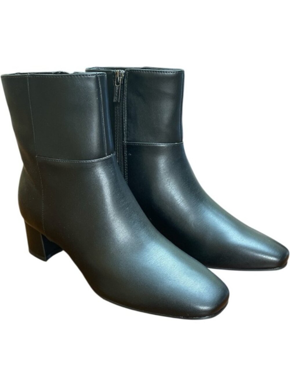 #22 Calvin Klein Women's Parry Block Heel Ankle Booties - Black Smooth - Picture 3 of 16